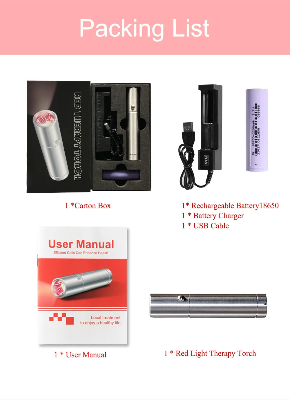 Handheld Red Light Therapy Torch 3 Color LED Photon Flashlight 630nm 660nm 850nm