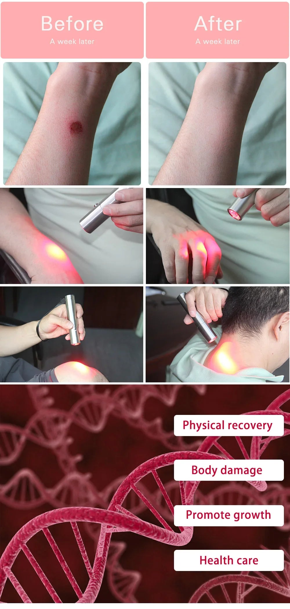630nm 660nm 850nm Handheld Torch red light therapy 3 color led photon light therapy flashlight