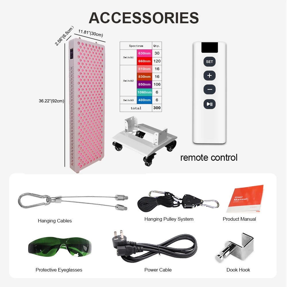 3w 5w 630 660 810 830 850 1060 480nm Full Body LED Infrared Light Therapy Panel with stand Home Use Red Blue Light  1500W