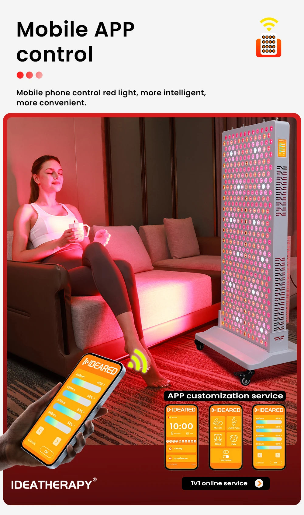 480,590,630,660, 670, 810, 830, 850,1060nm APP Bluetooth full body near infrared led red light therapy device panel bed