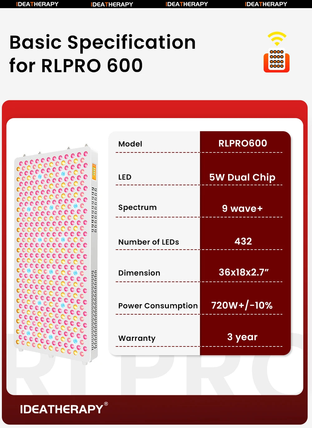 Touch Screen APP 5w RLPRO600 9 Wavelengths Full Body Red Light Therapy Bed Panel Infrared Device PDT Led Red Light Therapy Panel