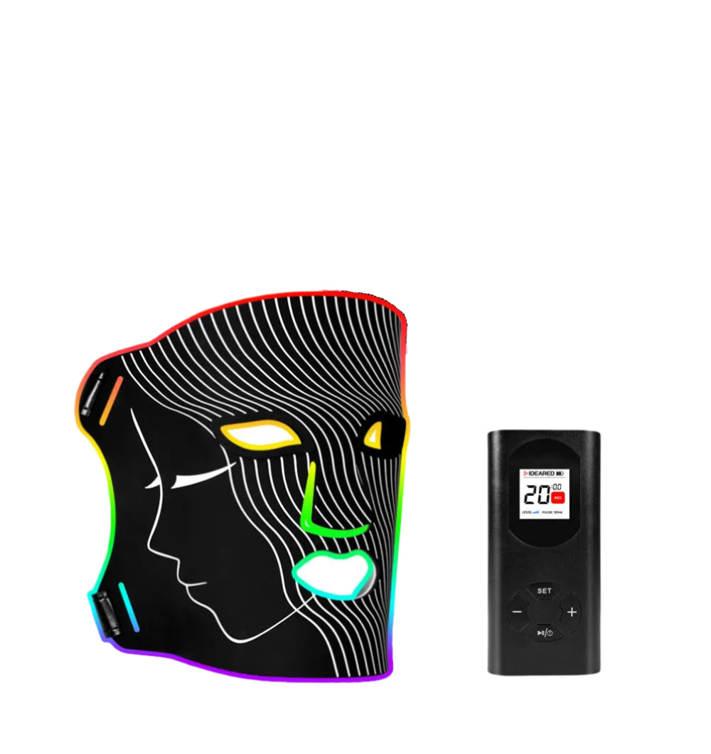 7-Color LED Facial Therapy Mask with Neck Attachment 470nm, 520nm, 630nm Light Wavelengths