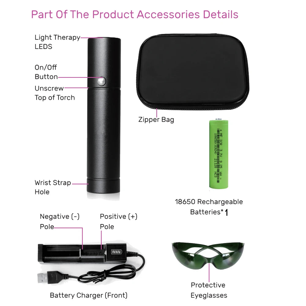 Black LED Light Therapy Torch Red Light Therapy Wand 630nm : 660nm :420nm : 850nm : 900nm Pen