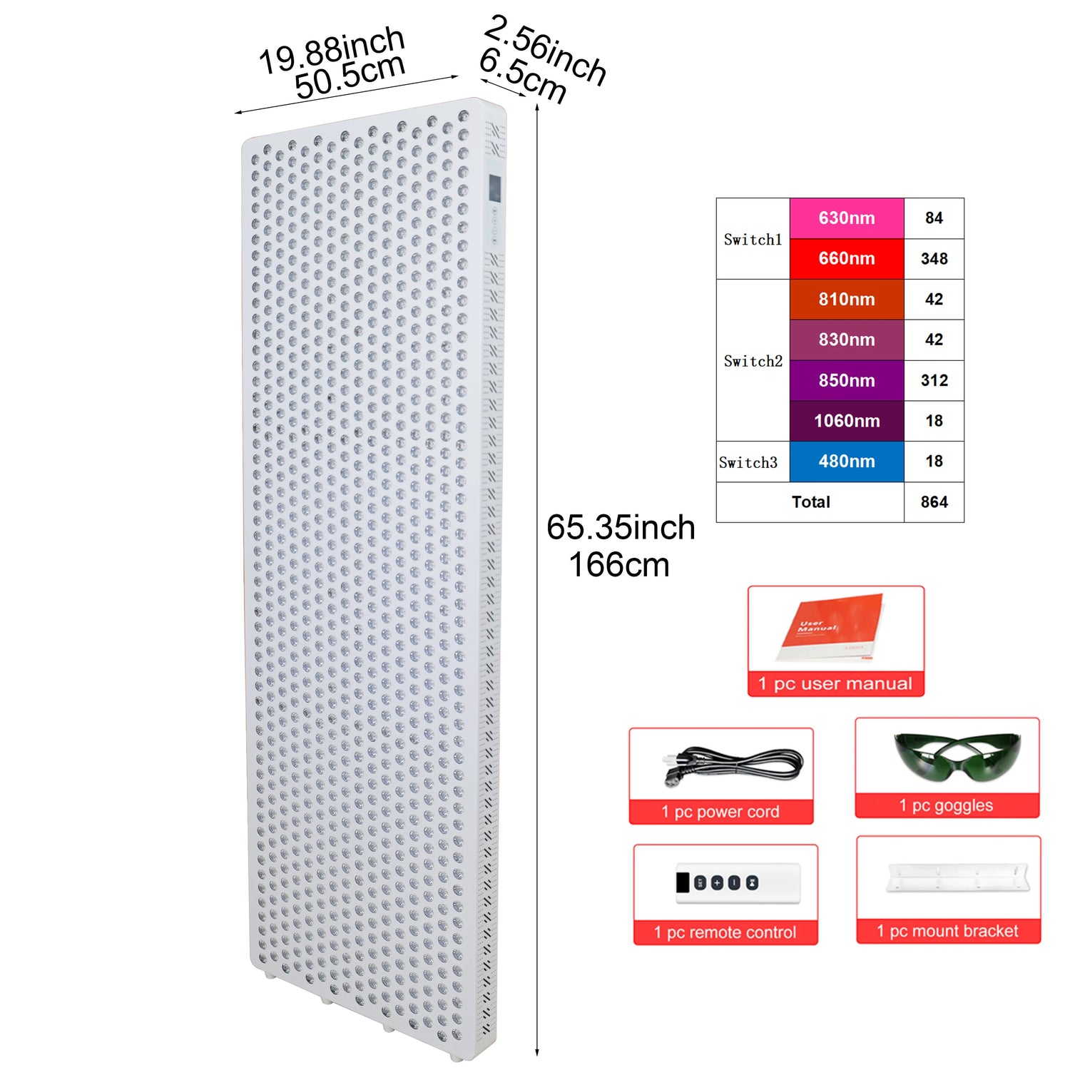 Touch Screen 8-Spectrum Customizable Full Body LED Red Light Therapy Panel PDT Machine