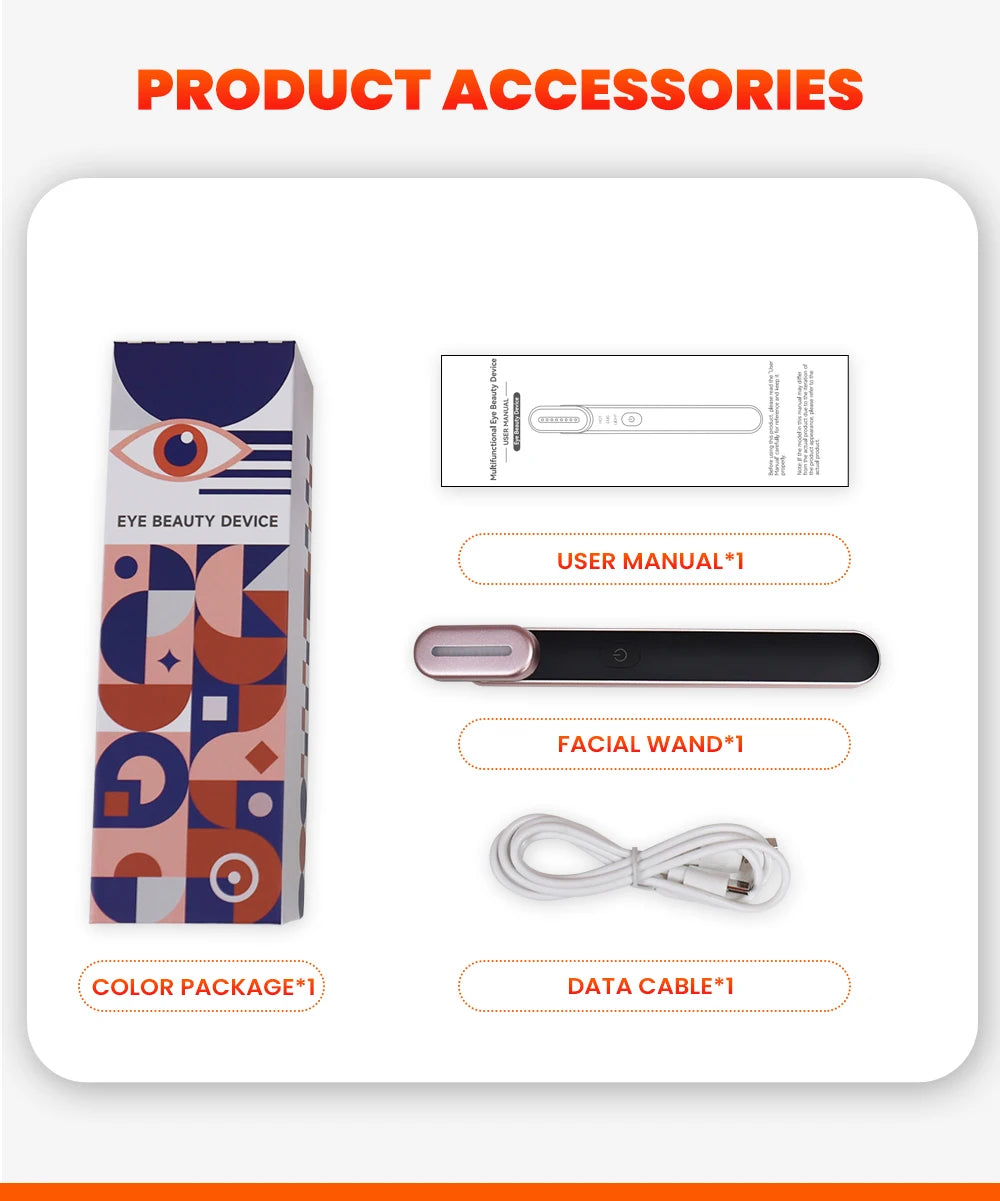 Eye Massager Stick Microcurrent Red Light Therapy Hot Compress Rotating Wand for Skin Tightening and Facial Lifting