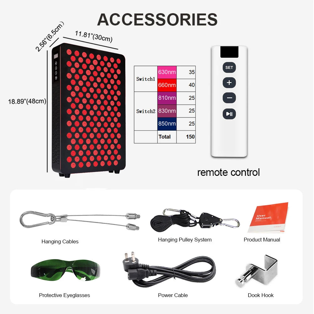 5 Spectrum Red Light Therapy Panel with Dual Chip Full Body Near Infrared Device for Home & Clinic Use