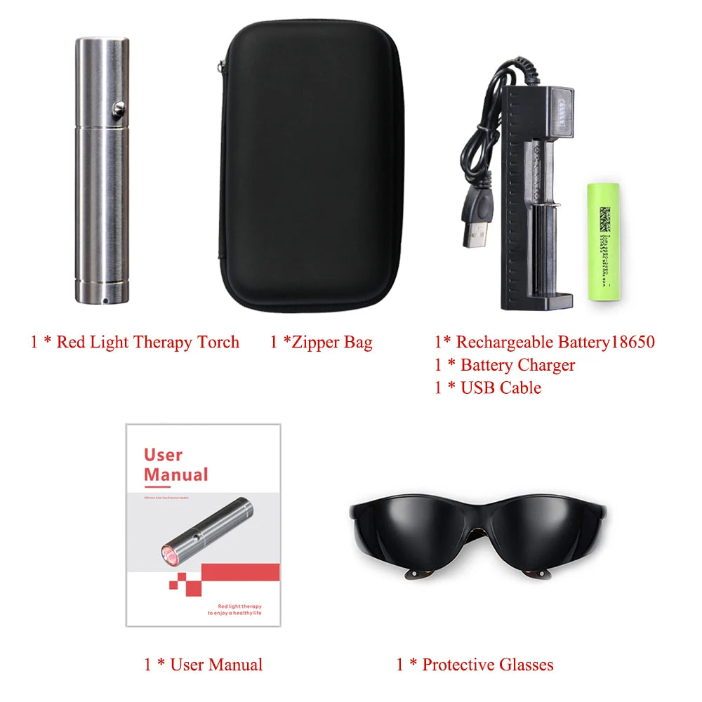 Torch 630 660nm : 710nm : 850nm : 900nm Home Use Built-in Battery Rechargeable 5 Wavelength Pulse Mode Red Light Therapy Bulb