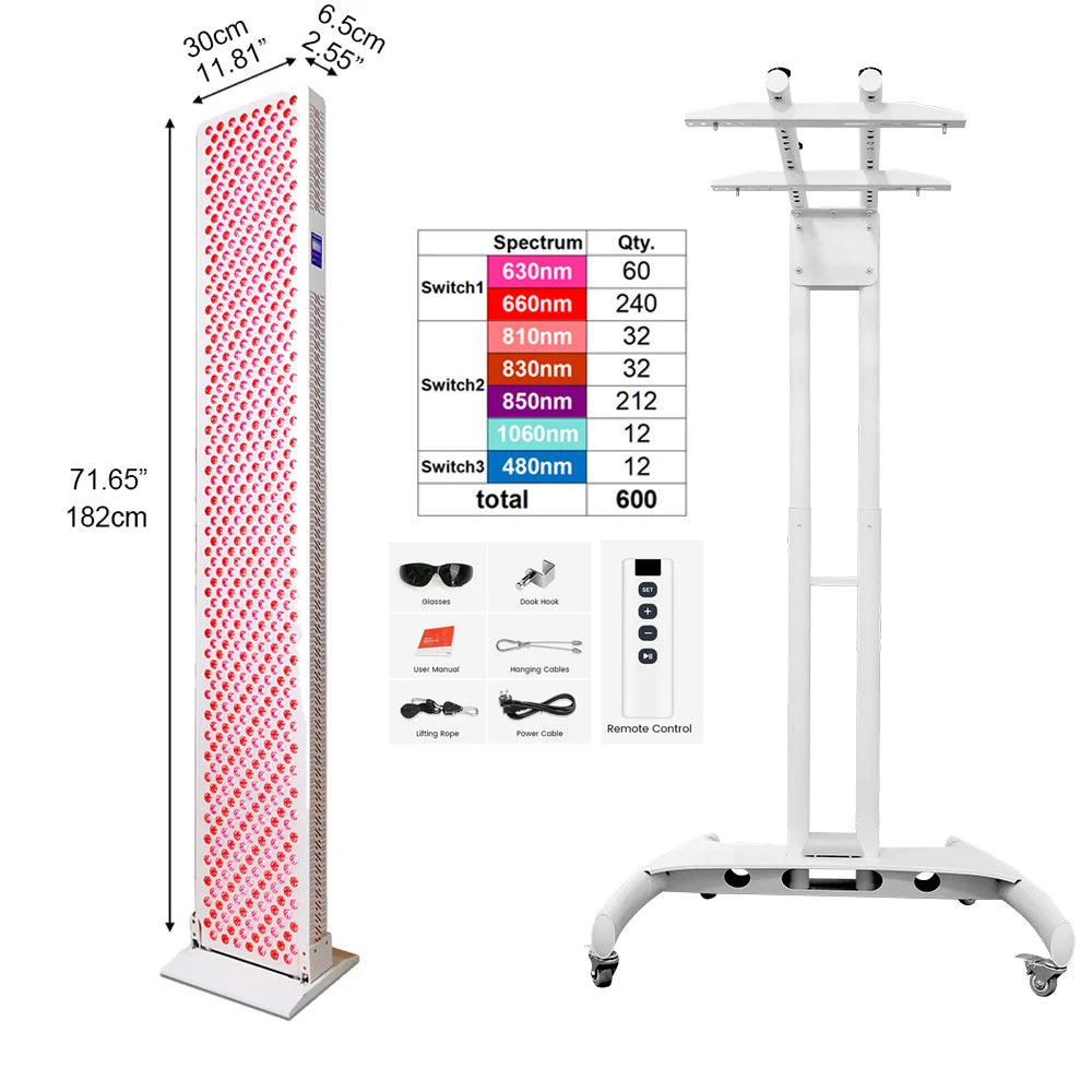 7 Wavelength Full Body Red Light Therapy Panel with Stand Near Infrared LED Light Device for Home and Professional Use.