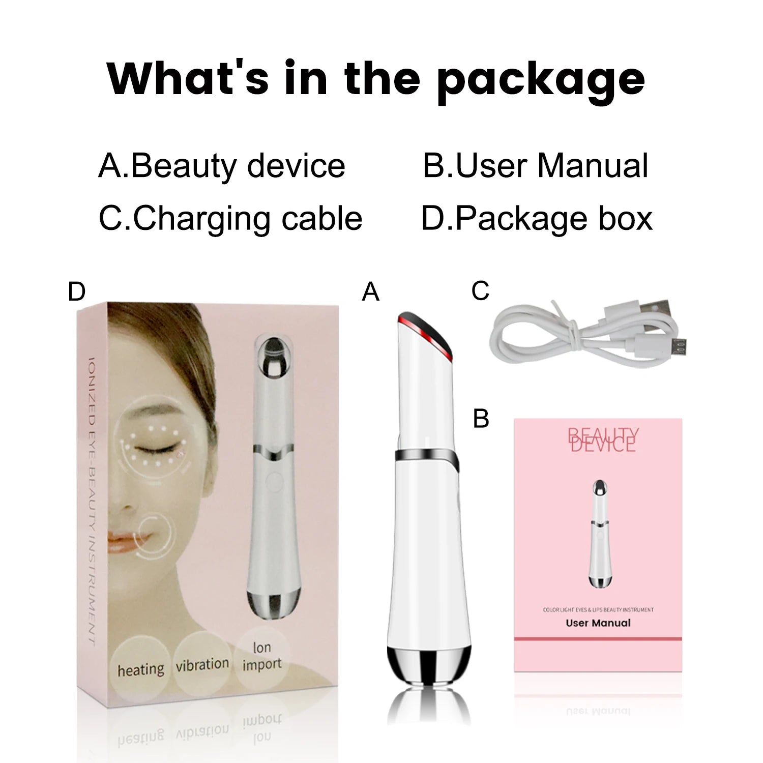Eye Massager Pen with Vibration and Blue Light Therapy for Dark Circles and Wrinkles.
