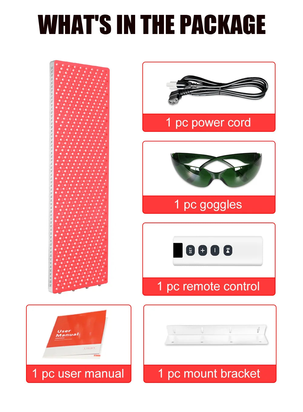 5 Wavelength Red Near Infrared LED Light Therapy Panel Device with Remote