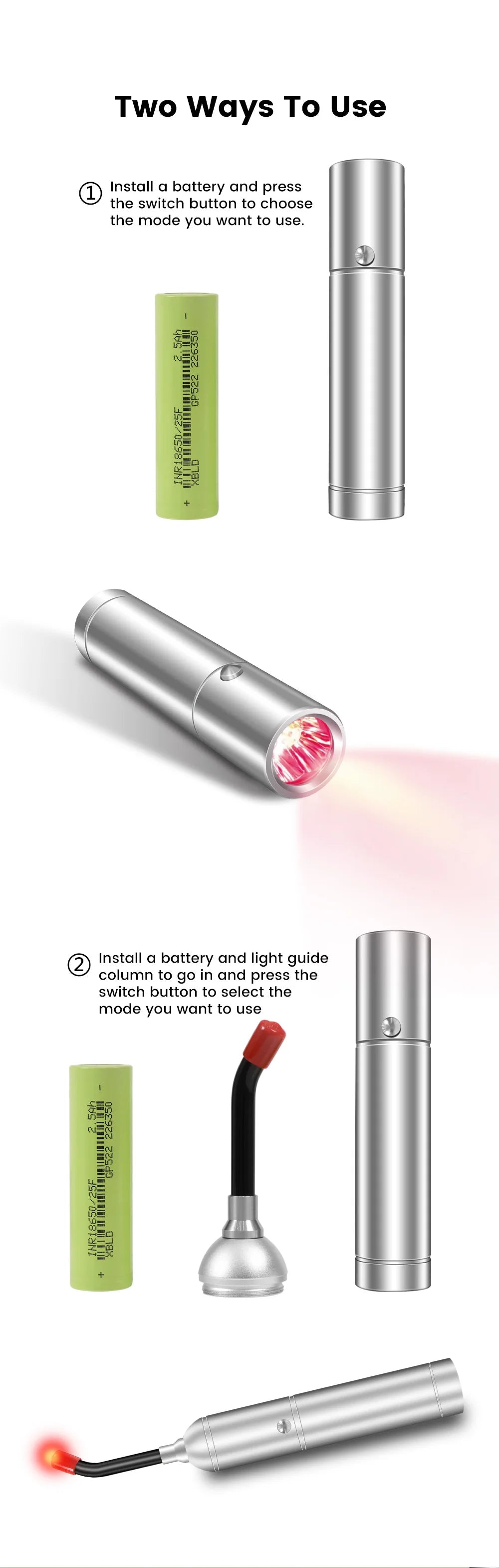 630 660 710 850 900nm Therapy Torch 2-in-1 Portablere Chargeable Red Infrared Light Therapy Torch