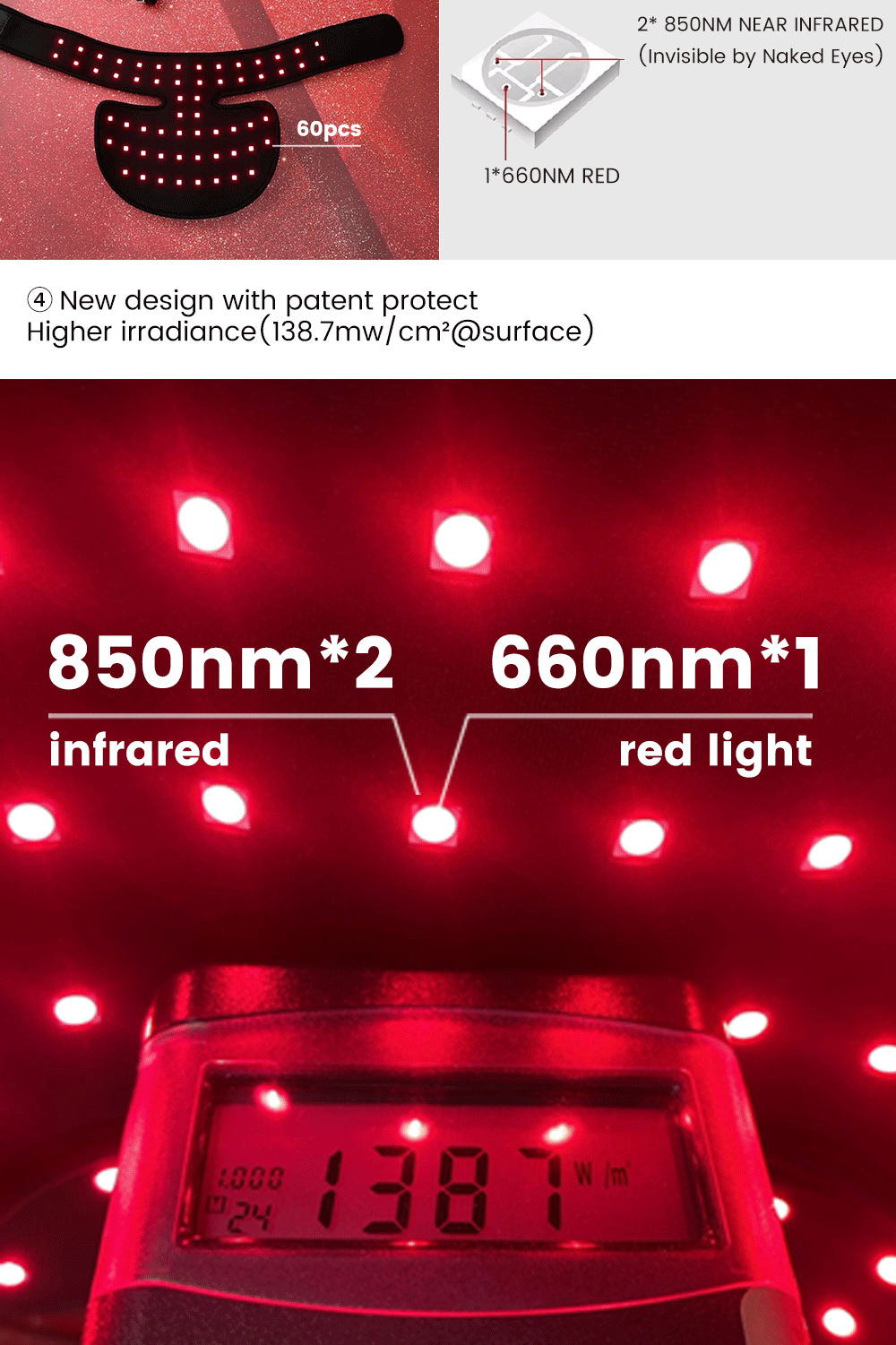 660nm 850nm wearable red infrared light therapy wrap led therapy pad physical therapy for neck