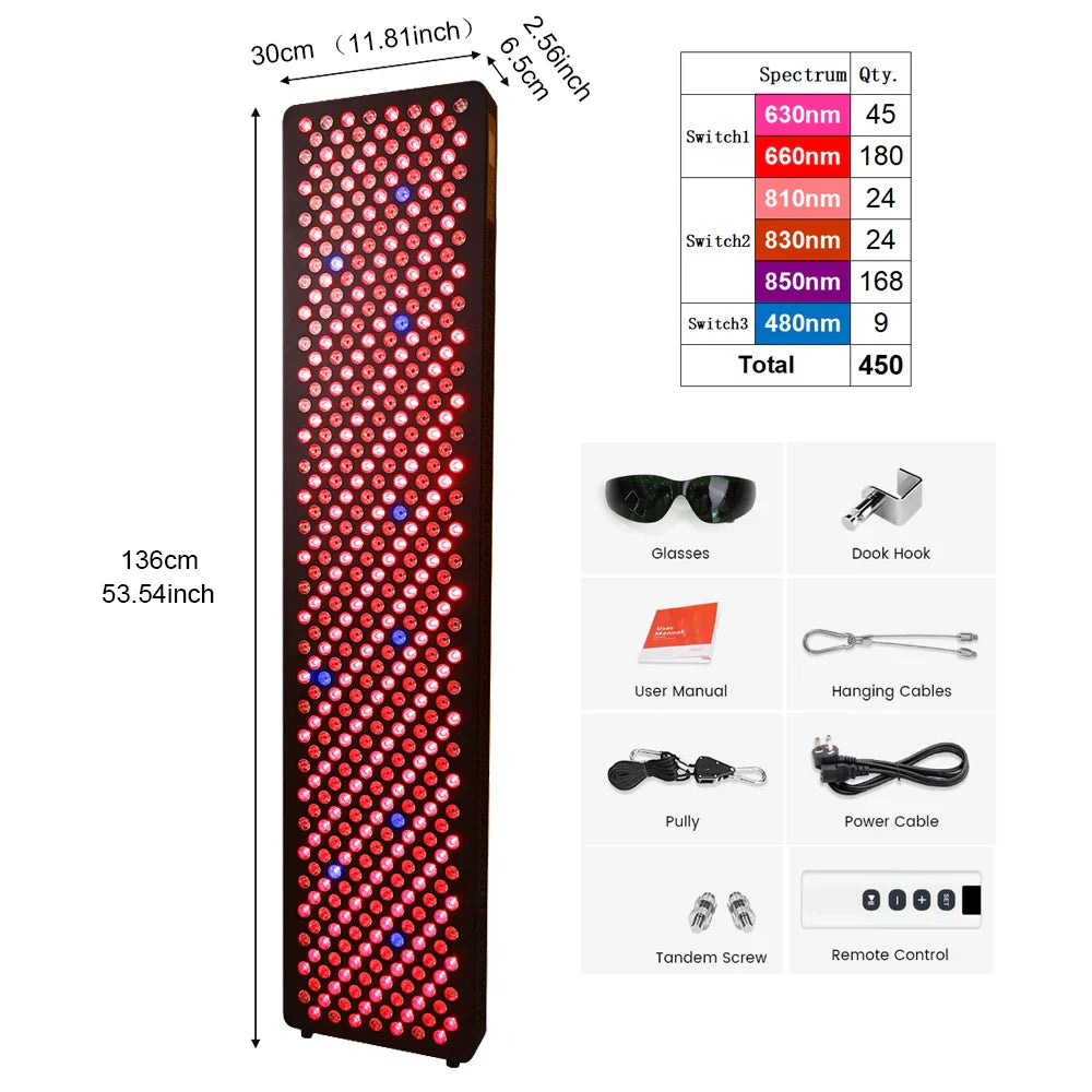 Full Body High Irradiance Red Light Therapy Panel Tall Unit for Skin & Recovery.