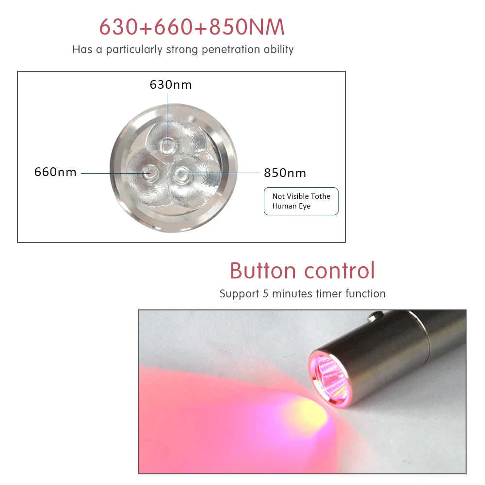 Pen Torch Flashlight Handheld : Near Infrared Photon 630 660 850nm Red Light Therapy