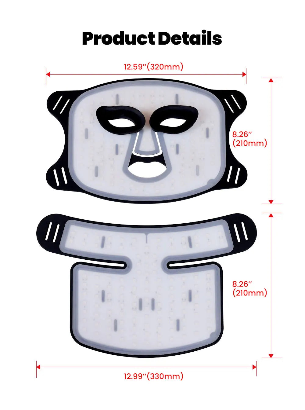 7-Color LED Facial Therapy Mask with Neck Attachment 470nm, 520nm, 630nm Light Wavelengths