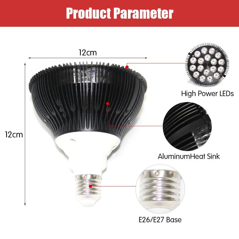 Red Light LED Therapy Lamp with 660nm, 850nm Near Infrared Bulb