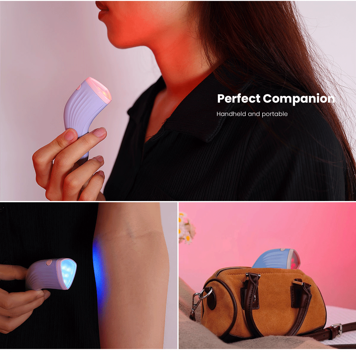 2-in-1 Red and Blue Light Therapy Wand Massager for Skincare, Anti-Aging & Pain Relief